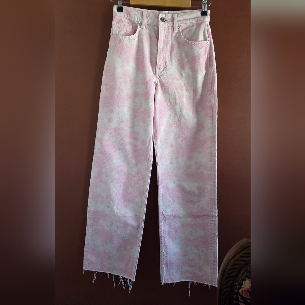 Zara NWOT Pink and White Tie-Dye Jeans